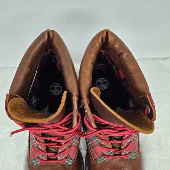 Timberland sugar & spice red plaid leather hiking boots Size 9.5 - Picture 9 of 12
